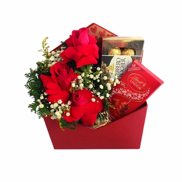 Mimo 03 rosas vermelhas + Lindt + Ferrero Rocher