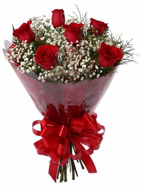 Mimo 06 rosas vermelhas + Gipsofilas brancas