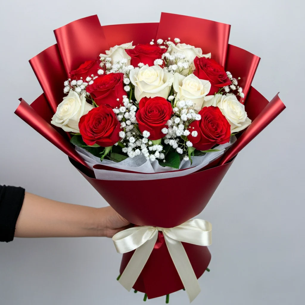 Mimo 05 rosas vermelhas + 05 rosas brancas