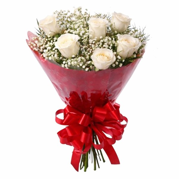 Mimo 06 Rosas Brancas + Gipsofilas brancas